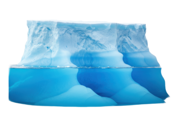 Isolated iceberg on the water line, showing both the above and below water levels
