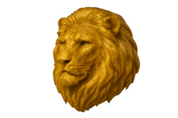 Golden Lion Head Sculpture: A majestic and regal golden lion head sculpture, exuding strength and authority, captured in intricate detail, embodying power and valor.