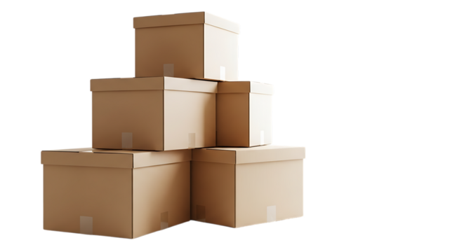 A stack of cardboard boxes isolated on transparent background