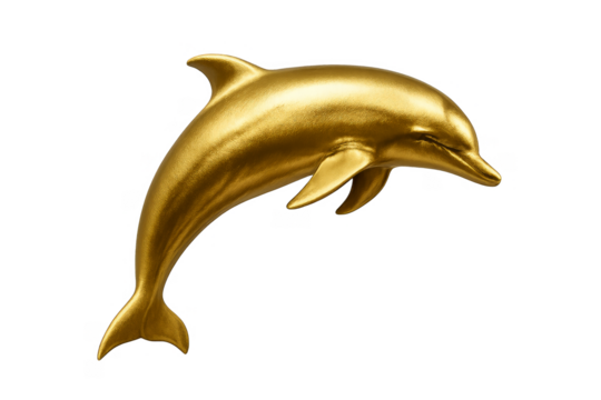 Golden Dolphin Statue: A lustrous golden dolphin statue gracefully leaps, its form captured in a striking display of artistry and elegance.
