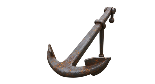 Rusty metal boat anchor marine nautical maritime sea ocean vessel vintage antique isolated on black background transparent background