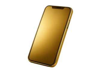 Golden Smartphone: A stylish, gold-colored smartphone is displayed at a slight angle. Its sleek design, vibrant color, and cutting-edge technology are captured in photorealistic detail.