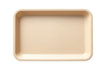A large cream-colored plastic tray for holding items in a flat lay view isolated