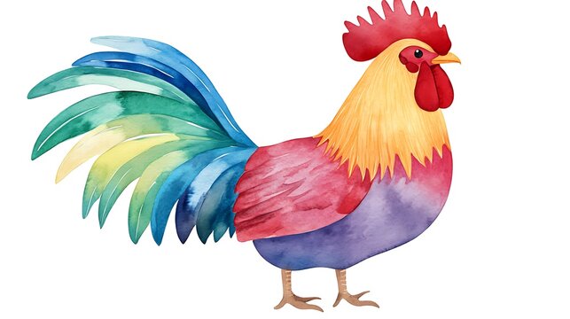 Rainbow Rooster: Watercolor Majesty