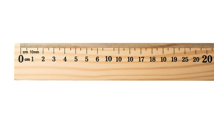 A wooden ruler with clear markings in centimeters and millimeters, isolated on a transparent background, perfect for measurement concepts