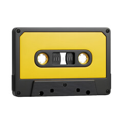 Fototapeta premium Retro yellow and black audio cassette tape isolated on transparent background