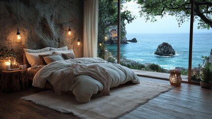 Big bed at the resort. Generative AI
