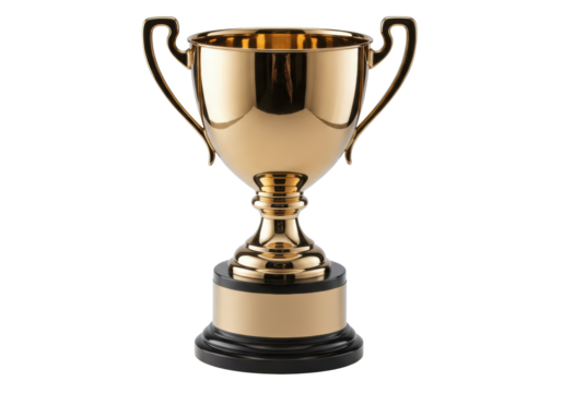 Isolated gold trophy cup for sports competition, championship award, celebration, winner, victory