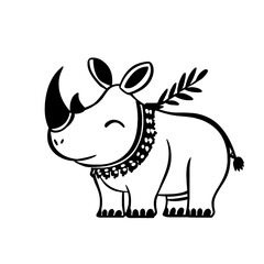 Obraz premium Indian Rhino. Indian Rhino simple black and white line art vector logo