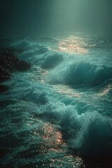 The moon illuminates the waves. Generative AI