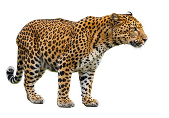 Isolated Leopard Standing Profile, Wild Predator in the Jungle, Powerful Animal, Big Cat