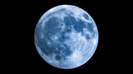 Fototapeta premium Blue super moon with glowing halo illuminating the night sky against a dark black background