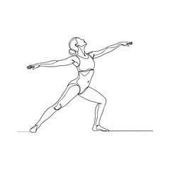 Woman practicing yoga warrior pose in minimalist line art