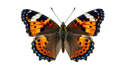 Naklejka premium Borboleta monarca laranja e preto, inseto Lepidoptera de beleza colorida com asas isoladas em fundo branco