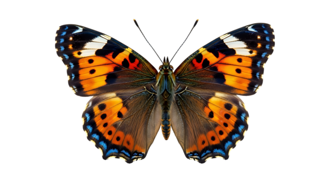 Borboleta monarca laranja e preto, inseto Lepidoptera de beleza colorida com asas isoladas em fundo branco