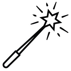 Naklejka premium Black and white outline magic wand with sparkling effects