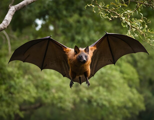 bat on the sky, Large flying fox bat flying with open wings