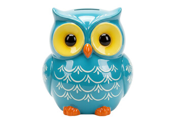 Isolated Blue Owl Coin Bank, Kids Decorative Money Saving Piggy Bank Ceramic Figurine Object