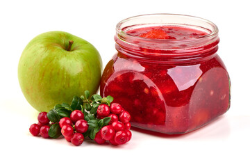 Cranberry Jam Jar Apple Lingonberry, isolated on white background