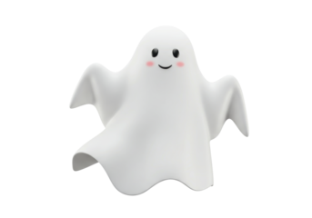 Isolated cute ghost character for Halloween decoration with a smile and rosy cheeks
