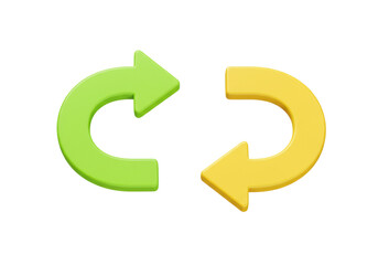 Isolated Arrows in opposite directions green and yellow. Conceptual sign for motion, cycle, or flow