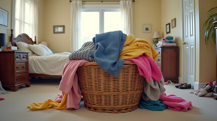 Full Laundry Basket in Bedroom