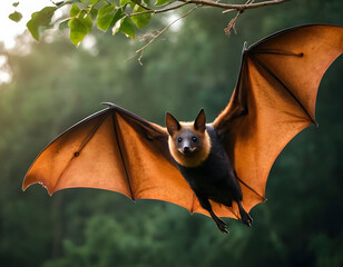 bat on the sky, Large flying fox bat flying with open wings