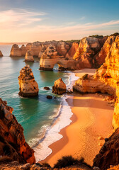 Golden Cliffs and Turquoise Waters at Sunset Beach