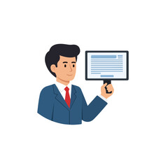 Businessman holding digital tablet with document, isolated on white