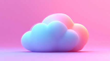 3D cloud computing icon in gradient pink and blue, modern technology concept, digital network, futuristic illustration for tech and cloud services.