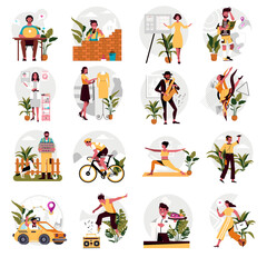 Fototapeta premium Occupation Icons of Human Activities Sketch Cartoon Characters