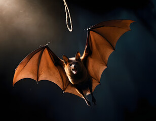 bat on the sky, Large flying fox bat flying with open wings