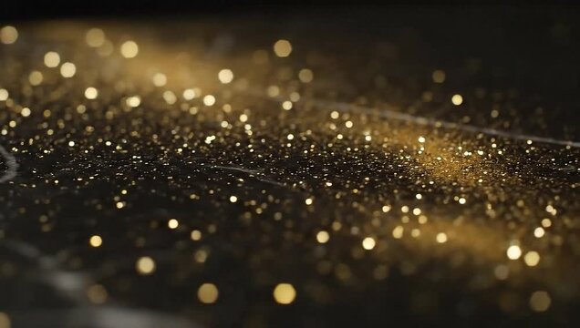 Abstract golden glitter background on dark surface  