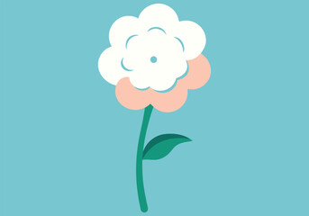 Vector art of a seamless pattern of a stylized white and pink flower with green stem on blue background