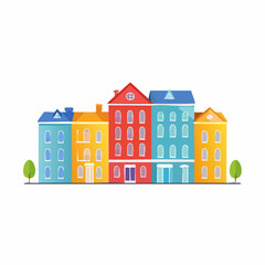 Row of colorful houses, vibrant colored facades