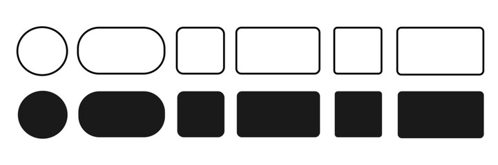 Set of geometric shapes quadrangle, circle icons collection, sharp and slightly rounded version - vector
