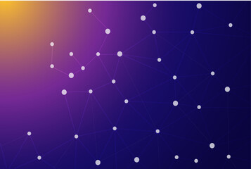 Abstract connected network on purple orange gradient background for tech visuals