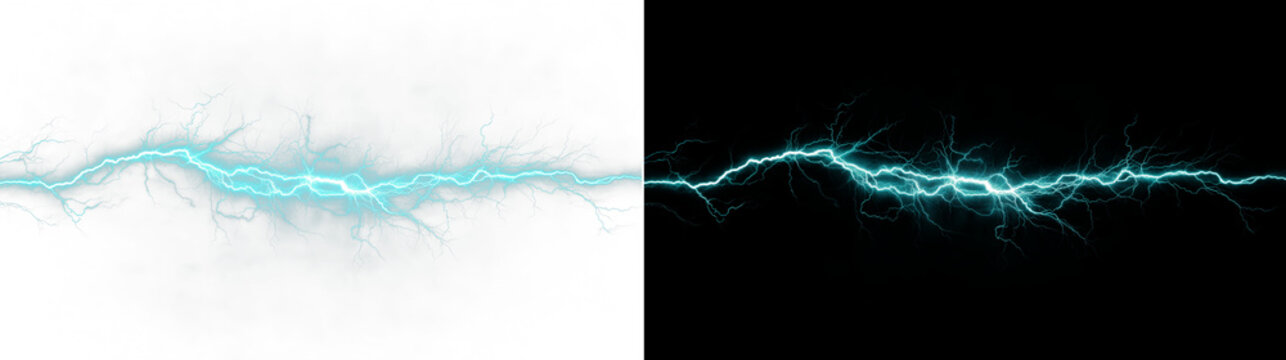 Powerful lightning strike PNG. Vertical blue thunder bolt.