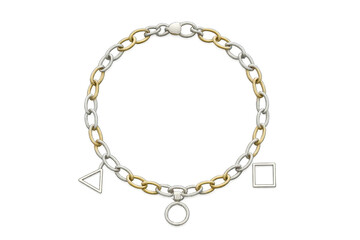 Modern two-tone chain with geometric charms, isolated on transparent.