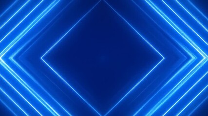 Abstract background with glowing blue neon diamond shapes creating a hypnotic, futuristic light tunnel - Powered by Adobe