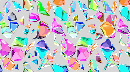 Stunning crystal shards pattern with vibrant colors offers a modern, elegant background for creative designs and artistic projects, adding joyful energy.