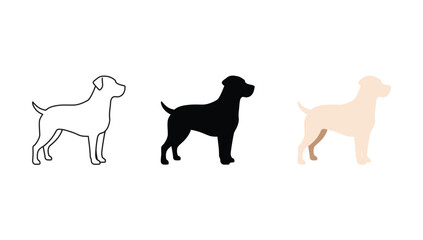 Vector art of three dog illustrations in different styles line art, silhouette, and color