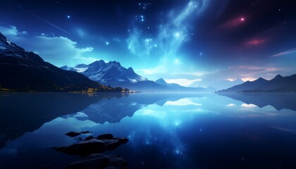 Experience the wonder of a starry night reflecting in a serene mountain lake, a breathtaking landscape for travel, nature, and peaceful inspiration