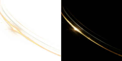 Curved golden light trail PNG. Abstract magic swoosh effect.