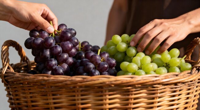 Close-up of a customer's hand holding a smartphone with a digital QR code for contactless payment over fresh fruit at a grocery store