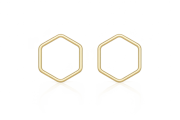 Shiny golden hexagon frames with reflection, isolated on transparent background