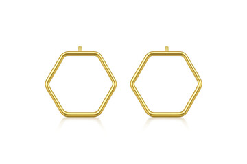 Two golden hexagonal frames isolated on transparent background, shiny metal stands
