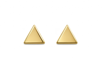Two shiny golden metallic triangles isolated on a transparent background, elegant