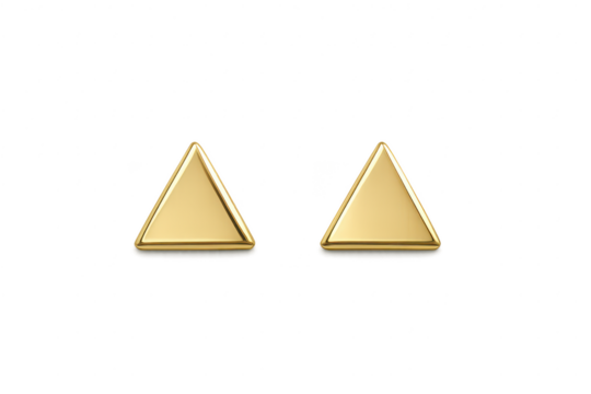 Two shiny golden metallic triangles isolated on a transparent background, elegant