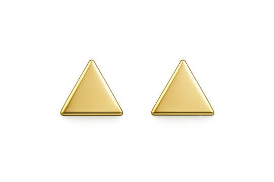 Two shiny golden triangles pointing upwards, isolated on transparent background